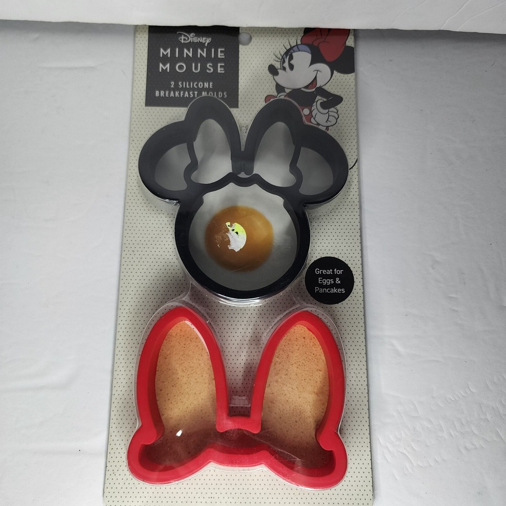 Disney Minnie Mouse 2 Silicone Breakfast Molds Face and Bow Red Black NEW